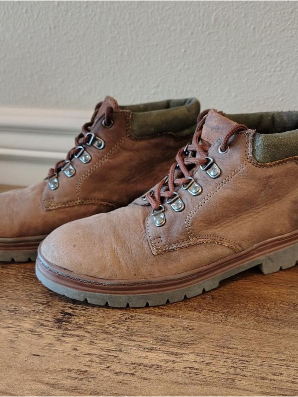 Vtg 90s Zodiac Leather Hiking Boots Women 8 Brown Green Grunge Gorpcore Hiking